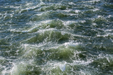 Rough waters of a river swirling after emerging from a barrage