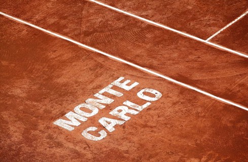 Monte Carlo lettering in the red sand of the Monte Carlo Country Club Centre Court