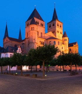 Trier Cathedral and the Gothic Church of Our Lady at dusk