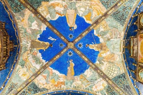 Decoration frescoes with the pilgrim Bianca Pellegrini