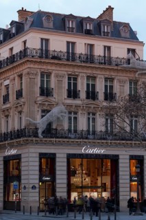 Cartier store on the Avenue des Champs Elysees in the evening