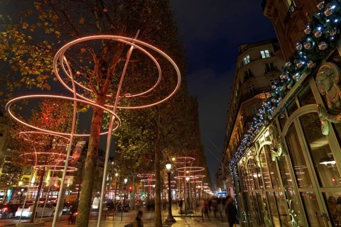 Christmas lighting in front of the Laduree luxury patisserie