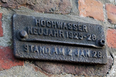 High-water mark on the banks of the Rhine river