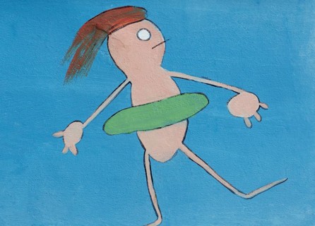 Child with a floating tyre