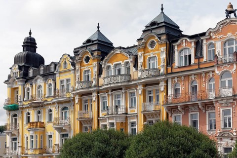 Row of houses with Gruenderzeit or the Founder Epoch facades