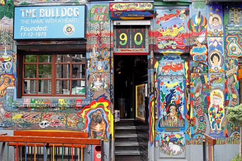 Facade and door of The Bulldog coffee house
