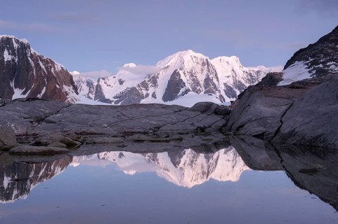Mountains reflected in a freshwater lake on Booth Island