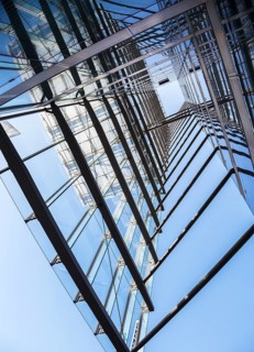 Glass facade of an office complex at Neues Kranzler Eck