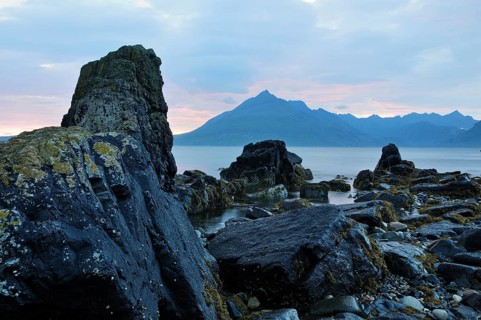 Coastal landscape with rocks in the evening light