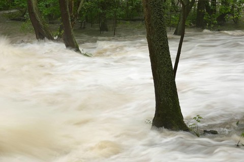 Waterfall on the Selke River during a flood