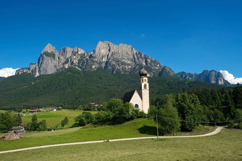 Church of St. Constantine with Sciliar Mountain