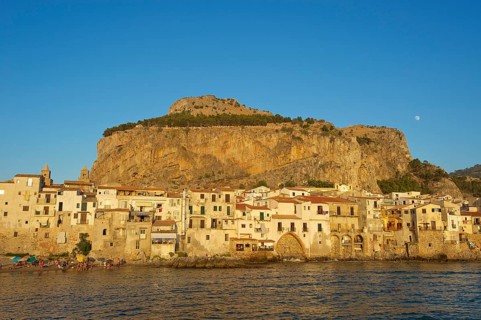 Historic town centre of Cefalu with the Rocca di Cefalu