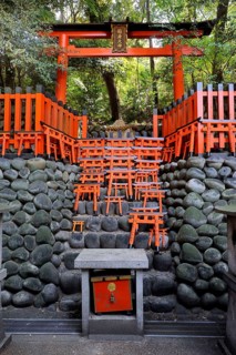 Torii at a sacred place in the forest