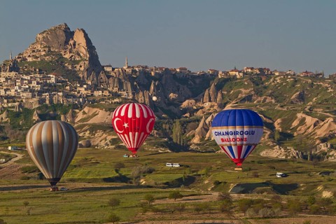 Hot-air balloons landing