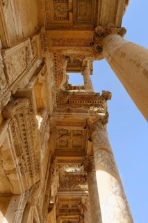 Ornate decorations on the top floor of the Library of Celsus