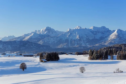 Winter landscape with the Tannheim Mountains