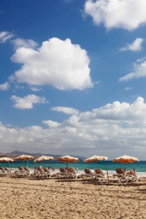 Sun beds and sunshades on the beach