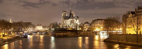Seine River with the Cathedral of Notre-Dame de Paris at night