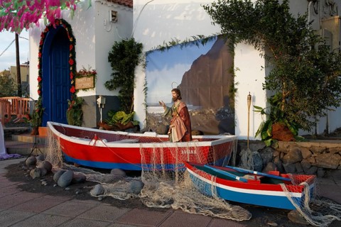 Jesus statue as a fisherman in a boat