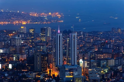 View from Istanbul Sapphire south with Bosphorus and Marmara Sea at dusk