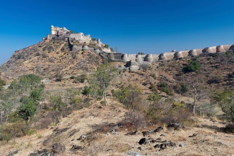 Kumbhalgarh Fort or Kumbhalmer Fort with a fortified wall
