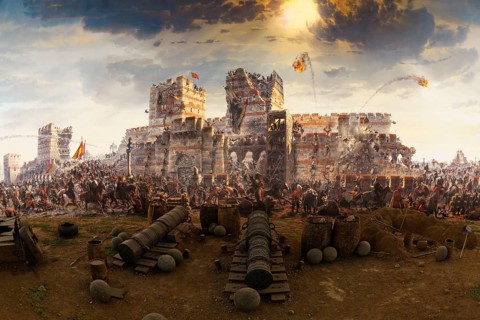 Painting of the conquest of Constantinople in 1453 by the Ottomans under Sultan Fatih Sultan Mehmed