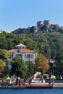 View from the Bosphorus towards Genoese Castle or Yoros Kalesi