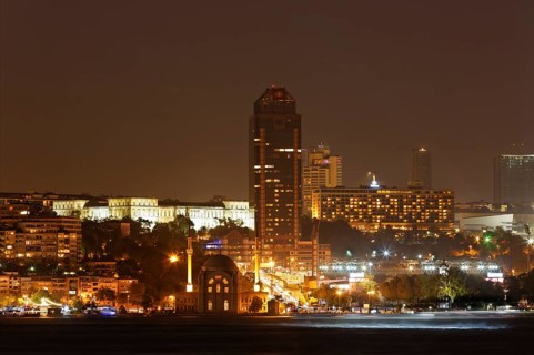 Dolmabahce Palace and skyscrapers in Sisli