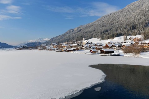 Frozen Weissensee lake