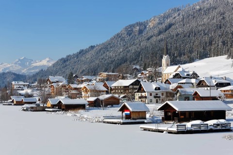 Frozen Weissensee lake