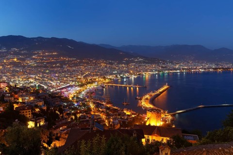 Historic town centre of Alanya with the port and Kizil Kule or Red Tower