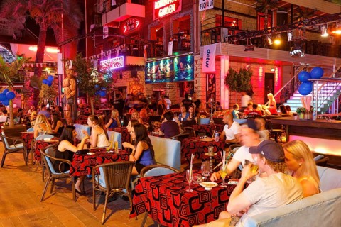 Robin Hood Garden nightclub in the town centre at night