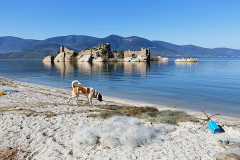 Byzantine fortress on an island in Lake Bafa