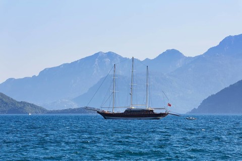 Three-master wth the Bozburun Peninsula at back