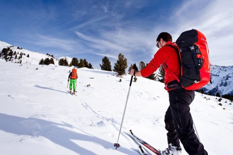 Cross country skiers near Peder-Stieralm mountain pasture