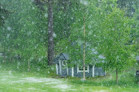Finnish sauna in hail