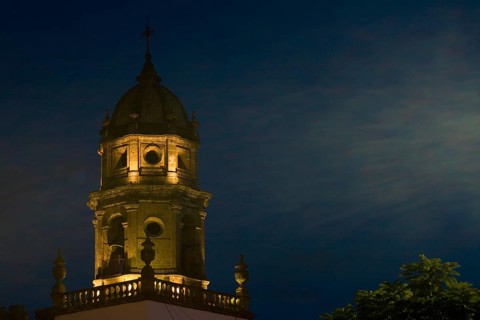 Tower of the Templos de San Agustin at night
