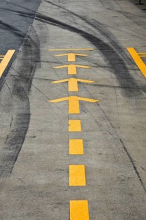 Markings in the pit lane during testing at the Circuit de Catalunya or Circuit de Barcelona