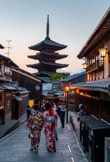 Pedestrian with kimono