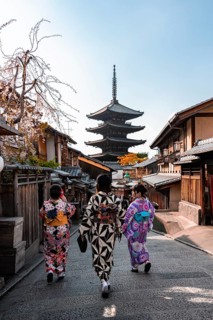 Pedestrian with kimono