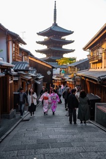 Pedestrian with kimono