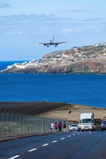 Airbus from TAP Portugal approaching the runway of Madeira Airport
