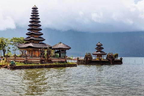 Pura Ulun Danu Bratan temple with a Balinese pagoda