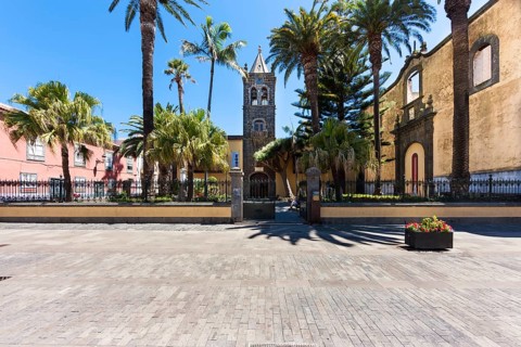 Church of San Augustin with the San Cristobal gardens in the Plaza de la Conception in the historic old town of San Cristobal de La Laguna