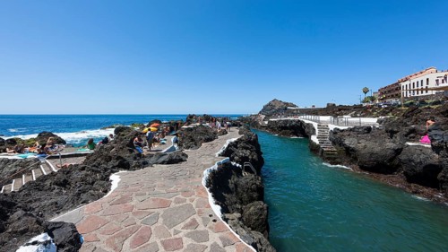 Seawater swimming pool in lava