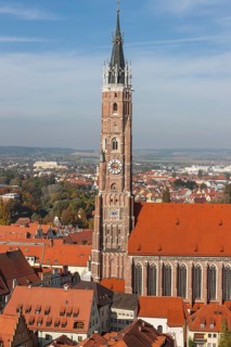 View from Burg Trausnitz Castle over the historic city centre of Landshut with the Parish Church of St. Martin