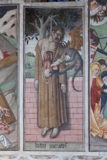 Wall painting 'Judas Iscariot' in the pilgrimage chapel Sanctuaire Notre-Dame des Fontaines