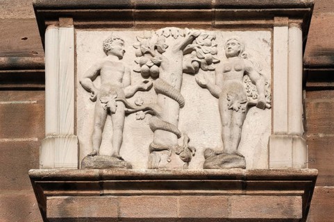 Bay window with a relief of the Fall of Man