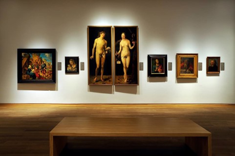 Exhibition space with replicas of famous paintings by Albrecht Duerer