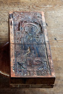 Relief printing plate made of wood with a Christian motif by Duerer